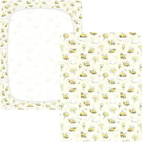miaozhen 1 Pack 52x28 Cotton Baby Crib Sheets Soft Yellow and White Daisy Flower and Bee Toddler Mattress Sheet
