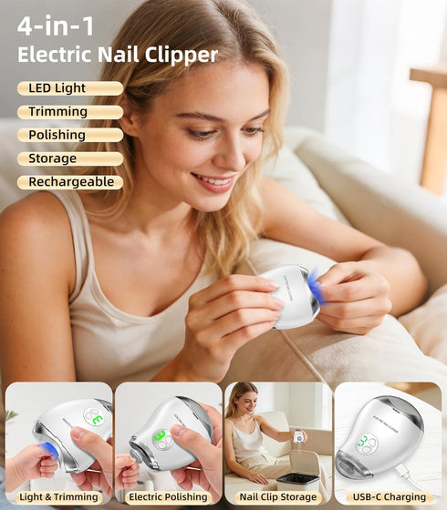 undersary 2026 2-in-1 Trimmer 3-Speed (<45dB) Upgrade Electric Nail Clipper & Filer, Baby Nail with LED Light Quiet