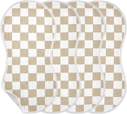 J JOYSAY Checkered Plaid Dark Beige Baby Burp Cloths for Boys Girls Large 22''x11''