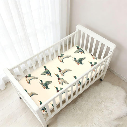 Mazeann 52" 28" 9" Vintage Mallard Duck Crib Sheets Soft Breathable Fitted Cotton Baby Crib Sheets Mattress Cover