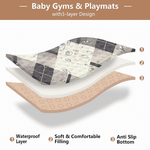 EtherSpher 1-Piecing foldablummy 50'' 50''con Black Beige Plaids Large Stylish Thick Play mat for Baby for Floor Time
