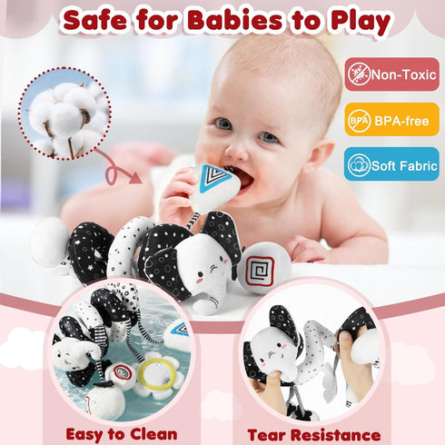 0-6 URMYWO Spiral Car Seat Toys for Babies Months, Black and White Baby Toys, High Contrast Baby Toys for Newborn