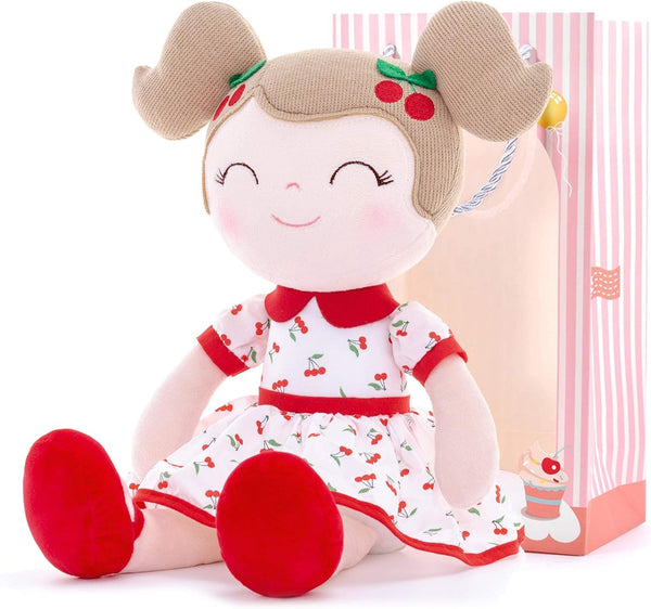 Gloveleya Baby Doll Girl Gifts, Plush Toys Soft Dolls, Cherry Girl Red 14 Inches with Gift Box