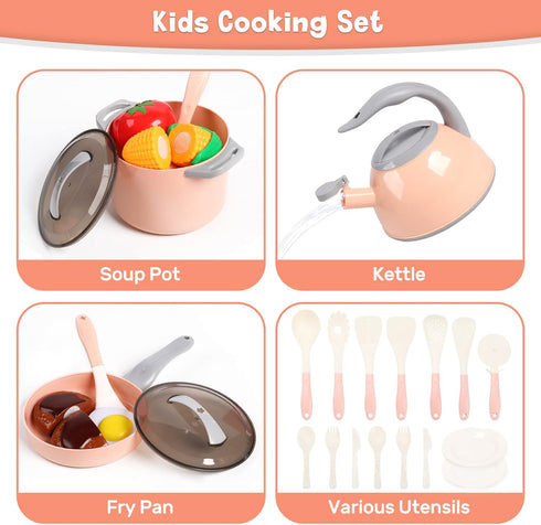 CUTE STONE Kids Kitchen Accessories Set, Play Food Sets for Kids Kitchen, Kids Cooking Sets with Play Pots and Pans, Utensils Cookware Toys, Kids Kitchen Playset, Play Kitchen Toy for Girls Boys
