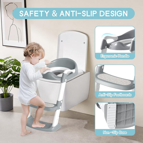 COOSEYA Potty Training Toilet with Step Stool Ladder, Toddler Kids Potty Training Seat for Boys Girls, Foldable