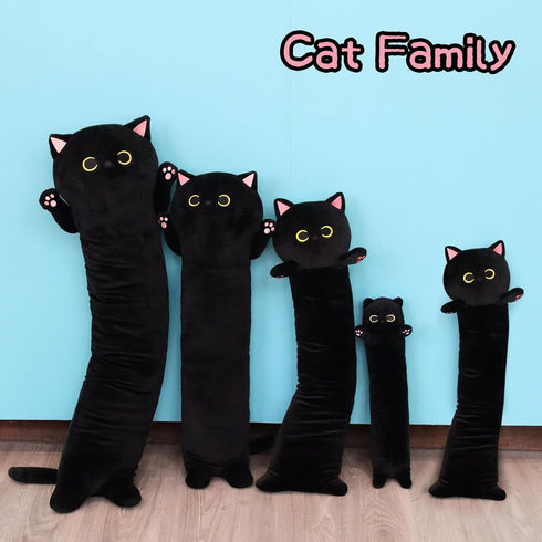 Long Cat Plush Pillow – 40.5" Cute Black Cat Stuffed Animal, Kawaii Plushie, Throw Pillow for Kids Christmas