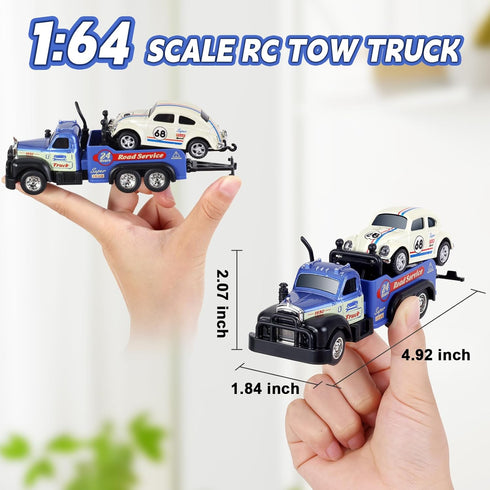 Set 2PCS,City 3-5 4-7 8-12 1:64 haomsj Mini Rc Tow Truck Toy with Mini Metal Car Service Vehicle Remote Control Tow
