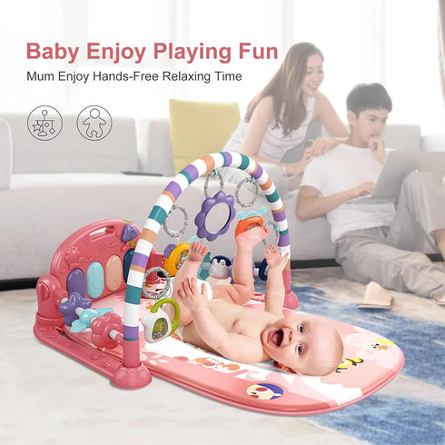 GUGUKUKU Tummy 0 3 6 9 12 Baby Gym Play Mat, Piano Kick and Play Lights and Music Time Toys Infant Musical Activity Gym