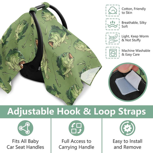 Dalzium Green Tuna Fish and Bait Car Seat Cover Baby, Carseat Canopy Cover for Girl Boy, Breathable Baby Carrier Cover