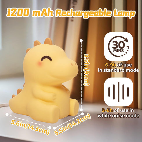 4 Dimmable Mewaii Huggwaii Squishy Dinosaur Night Light for Kids, White Noise Silicone Kids Night Light, Long Battery
