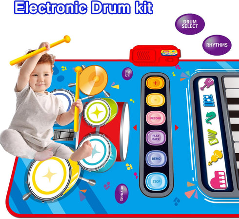 Baby Musical Mat Toddler Toys Age 1-2, 3 in 1 Piano Drum Play Mat for 12-18 Months, Birthday Gifts for Boys Girls