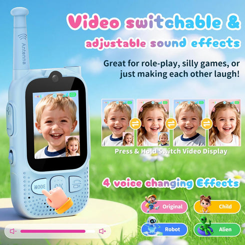 FieGsom 2 Pack 2 Kids Audio/Video Walkie Talkies, Rechargeable Walkie Talkies for Kids with Screen & Camera & Voice