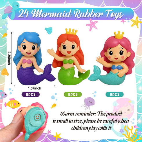 24 2.36 inch Leyndo Pcs Rubber Mermaid Decoration Small Squeaky Mermaid Toy for Fish Tank Dashboard Fairy Garden