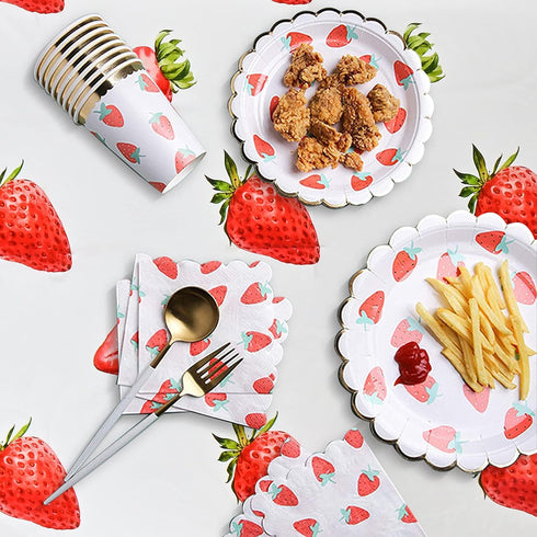 2 Pcs Strawberry Tablecloth, Plastic Table Covers 87 x 51 Inches for Birthday Party Supplies