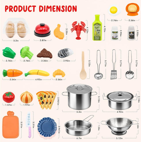 Hohosunlar Set, 38Pcs Sets Playset Kids Pretend Play Kitchen Accessories Stainless Steel Play Pots Pans for Kids, Toy