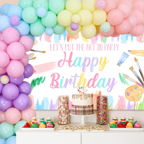 Art Birthday Party Decorations for Girls - Pastel Balloon Garland Arch Kit with Macaron Paint Happy Birthday Backdrop