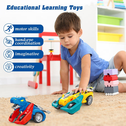 LAREMIOR 2-4, 2 Pack 3-5 2 3 4 Dinosaur Monster Truck Toys for Ages Collision Transformer Dinosaur Toys for Kids