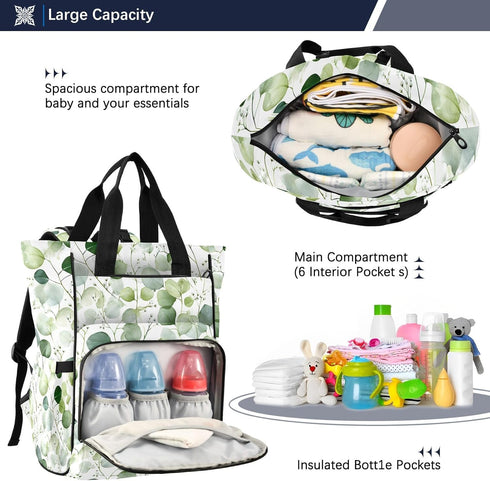 SUABO Backpack Beautiful Leaf Pattern Baby Diaper Bag Large Bag Waterproof Travel Diaper Bags for Moms and Dads