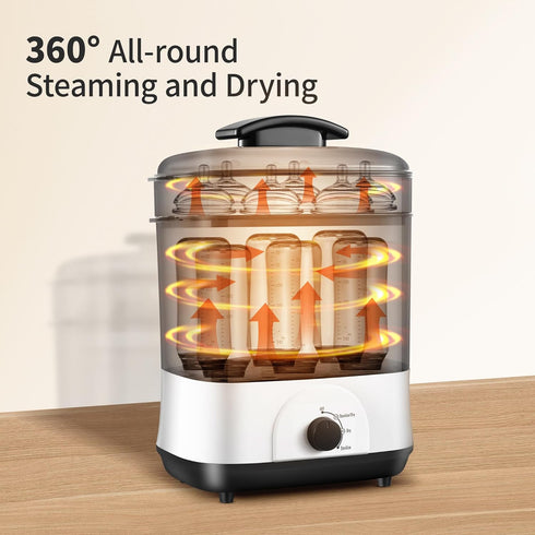 3-in-1 AMZBABYCHEF Baby Bottle Steamer, Bottle Steamer and Dryer, Easy One-Dial Control Electric Steam Bottle Dryer