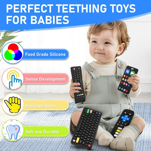 VoMii 3 6 12 18 Teething Toy for Baby Months, Realistic Remote Control and Mobile Phone Baby Teether Toy, Baby's Chew
