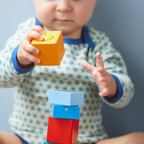 HABA Fun with Sounds Wooden Discovery Blocks for Toddlers with Acoustic Sounds, Toddler Toys for Preschool Learning