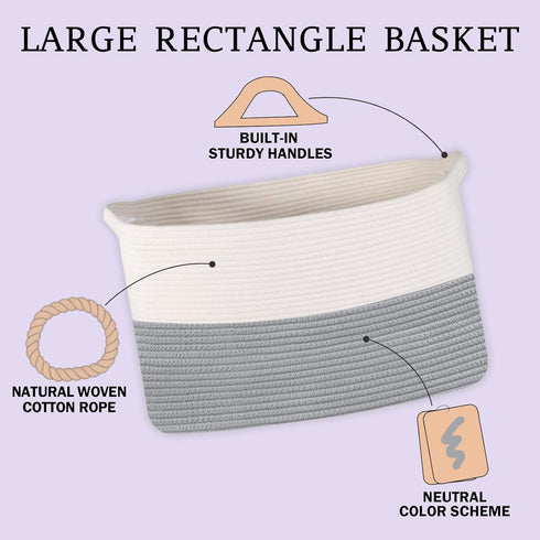 Extra Large Storage Basket, 22.8" X 14.9" X 11.8" Rectangle Woven Cotton Rope Basket for Laundry