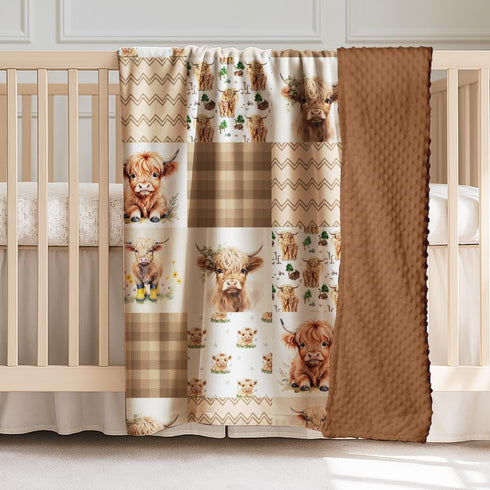 Highland Cow Baby Blanket, Western Minky Blankets for Boys Girls, Nursery Room Decor, Soft Warm Lightweight Nursery Bed