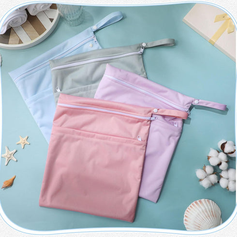 4 Pack 12x14 SATINIOR Wet Dry Bags for Baby Cloth Diapers Washable Travel Swimsuit Wet Bags Reusable with Two Zippered