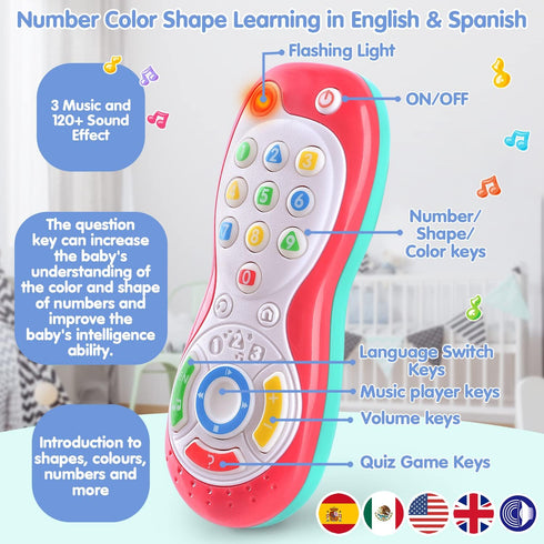 PLAY Baby Controller Toy - Bilingual Learning Toys, Pretend Video Game Controller & TV Remote Combo