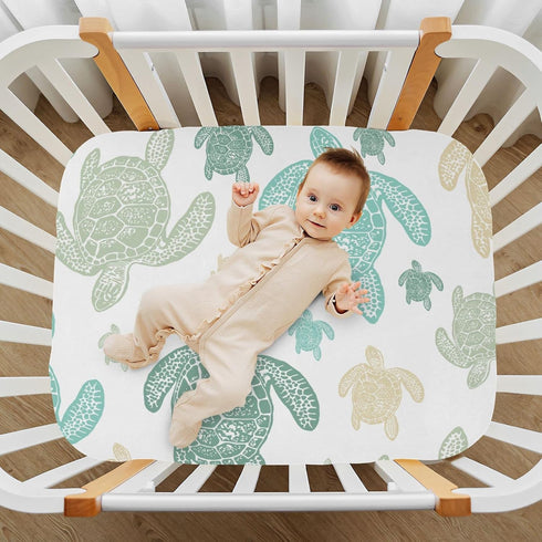 Tribal Sea Turtle Crib Sheets for Boys and Girls, Soft and Breathable, 52 x 28 x 9 Inches