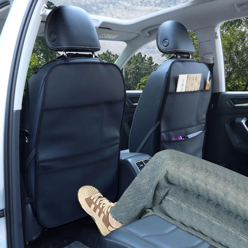 pefirst 3 2-Pack) Kick Mat Back Seat Protector Waterproof Leather Car Seat Back Organizers Cover with Storage Pockets