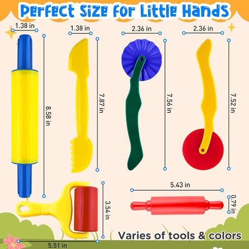 6 Set Clay and Dough Tools Pieces Basic Dough Tool for Kids, Variety of Rolling Pins, Rollers, Cutters