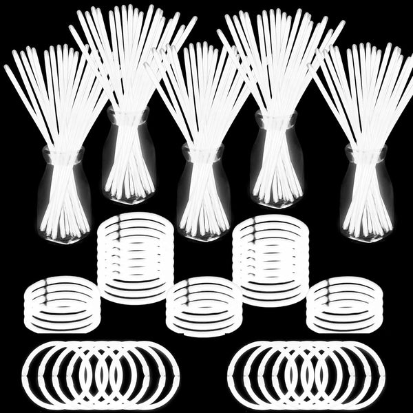 500 PCS White Glow Stick Bracelets Necklaces 8" Glowsticks Bulk Glow in The Dark Party Supplies for Halloween