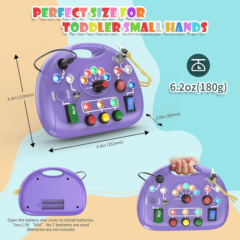 Toddler Baby Busy Board with LED Light, Montessori Sensory Board for 1+ Year Old, Travel Toys for Preschool Learning