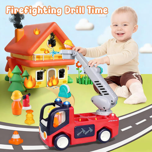 2 2 3 Yunaking Fire Truck Toys for Year Old Boys Girls Montessori Early Educational Learning Toy with Firefighting