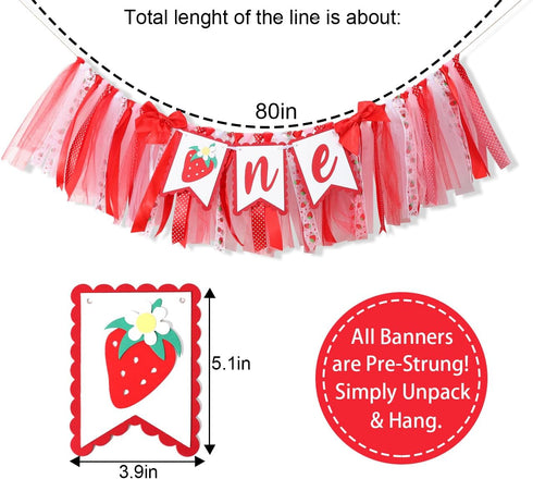 WAUAO 1st Strawberry One High Chair Banner - First Birthday Decorations, Sweet One High Chair Decorations, Berry