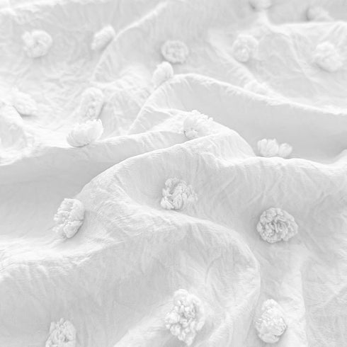 Set 3pc Set White Crib Bedding Tufted Dots Jacquard Baby Comforter with Fitted Sheet and Bed Skirt - Cute Embroidery
