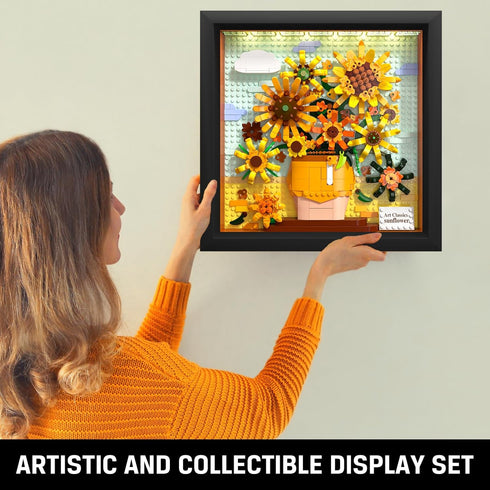 Set 807PCS Set HOGOKIDS Flowers Sunflower Building with Lights - Painting Frame Artwork Botanical Collection Mini