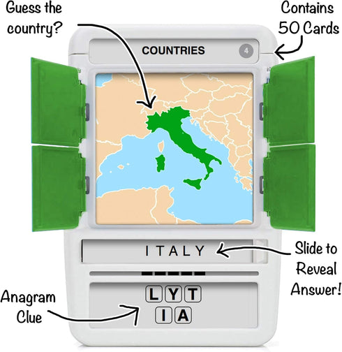 100 PICS Countries of The World Travel Game - Flash Cards with Slide Reveal Case for Kids and Adults, Ages 6+