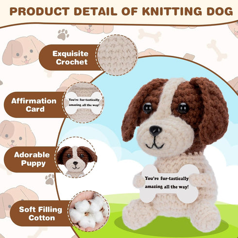 HOMQYTE Inspirational Gift - Positive Crochet Dog Animals with Affirmation Card Handmade Crochet Beagle Plush Doll