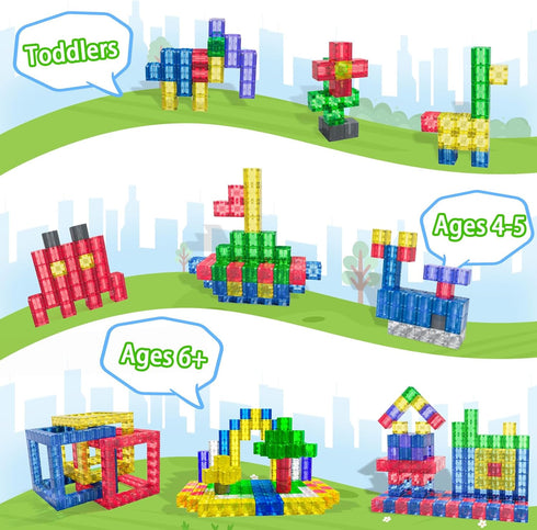 3-5, 3+ Apluses Magnetic Building Blocks - Transparent Magnetic Cubes, STEM Magnet Toddler Boys Toys for Kids Age