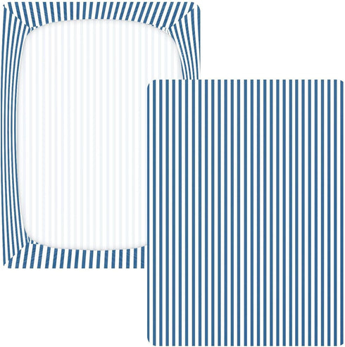 CZXW 52" 28" Blue White Stripes Crib Sheets Fitted x Natural Cotton Soft & Breathable for Baby Crib Mattress