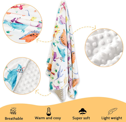 30 40 Inches Baby Mink Blankets, Dinosaur Toddler Blanket for Boys Girls, Soft Newborn Blanket with Dotted Backing