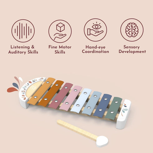 8 1+ SPEEDY MONKEY Colorful Xylophone Tuned Metal Keys with Wooden Mallet, Safe Musical Toy for Toddlers Years
