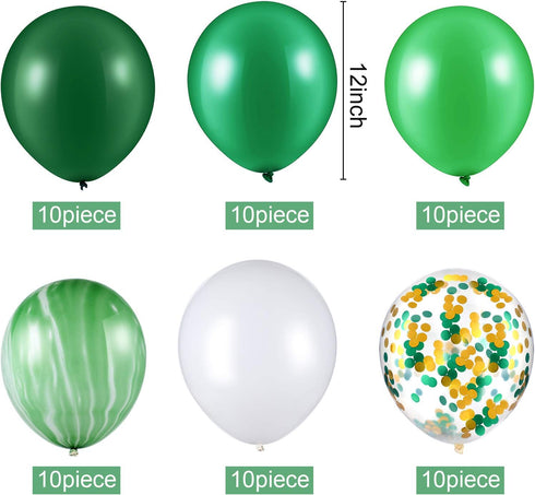 60 Pieces 12 Inch Green and White Balloons, Green Marble Confetti for Summer Party Decoration