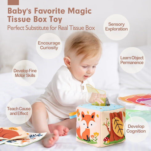 hahaland Baby Tissue Box Toy - Baby Toys 6-12 Months - Montessori Toys for 6 Month Old Must Haves - Baby Boy Girl Shower Gifts for Babies 6 9 12 18 Months Old
