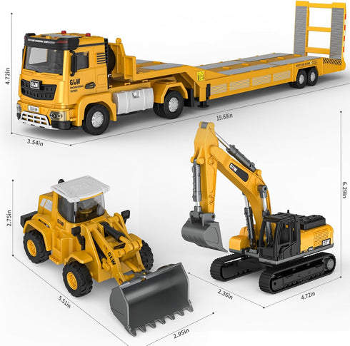 Kids Toys for 3-7 Years Old Boys - Die-cast Construction Toys Set with Semi Truck, Excavator, Bulldozer, Alloy Vehicles