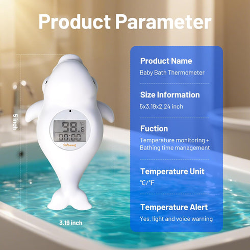Doli Yearning Baby Bath Thermometer for Newborn & Infant - Floating Digital Water Temperature Monitor with Timer & LCD
