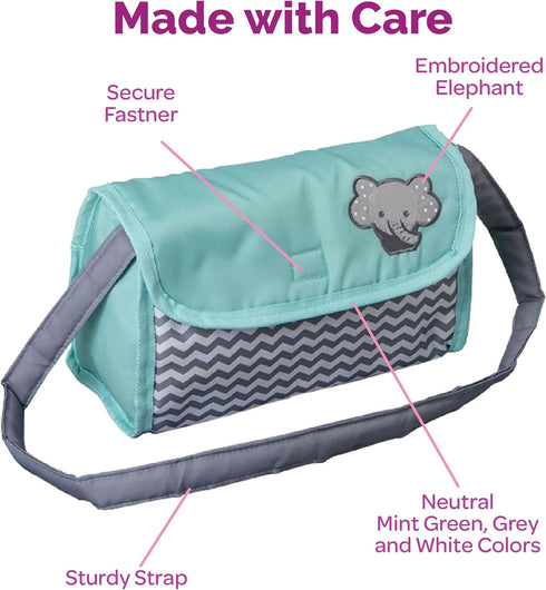 2 13" 3+ Adora Baby Doll Diaper Bag with Sturdy Straps, Includes Changing Mat and Doll Diapers (Fits Dolls), for Ages
