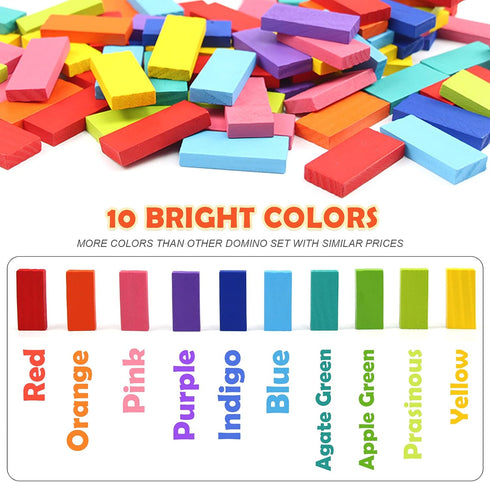 WOOD CITY 1000 Piece Dominoes Set for Kids, Colorful Tiles for Building, Stacking, Racing, with Extra 20 Blocks and